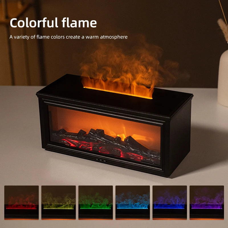 7-Color Flame Essential Oil Diffuser – Fireplace Aromatherapy Humidifier